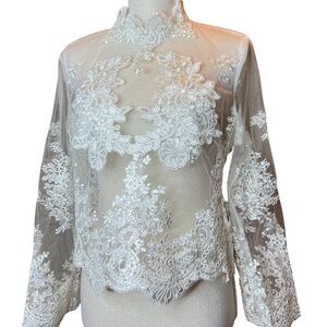 #A259   FT INC  Romantic  White Embroidered  Mesh Top, Sequins NWT XL